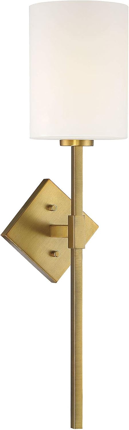 Savoy House 9-0902-1-322 Destin Vintage Mid-Century Modern White Opal Glass Wall Sconce, 1-Light 60 Watt, 25" H x 6" W, Warm Brass