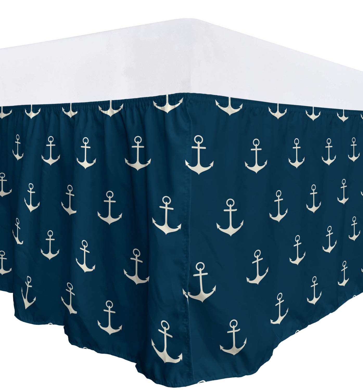 Ambesonne Anchor Bedskirt, Nautical Pattern Classic Colors and Anchors Simplistic Design Sailor Ship Print, Bedroom Decor Wrap Around Elastic Bed