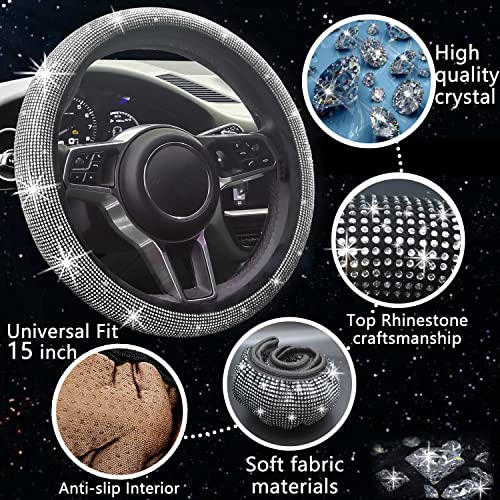 Tidodiusea 10 Pcs Bling Car Accessories Set, Bling Car Seat Covers Two Front Seat, Car Floor Mats, Steering Wheel Cover Fit 15 Inch, License Plate Frames, Universal Fit Most Cars(Silver Diamond) #TOP1