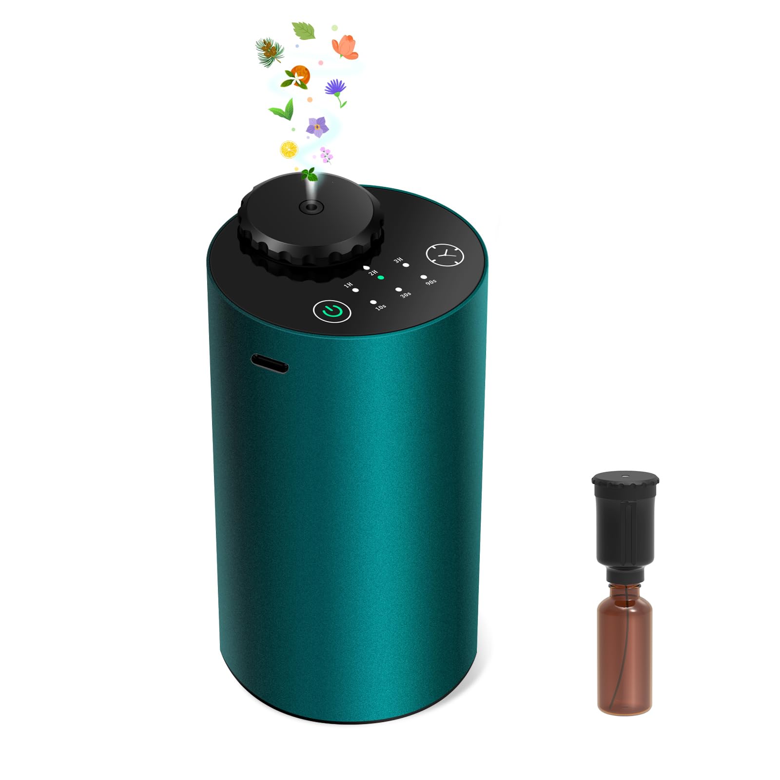 Waterless Essential Oil Diffuser Aromatherapy Scent Diffusers for Home Large Room, Bedroom, Car, Office, Desk, Battery Operated Mini Portable Air Freshener, 3 Countdown Timers & 3 Mist Levels, Green