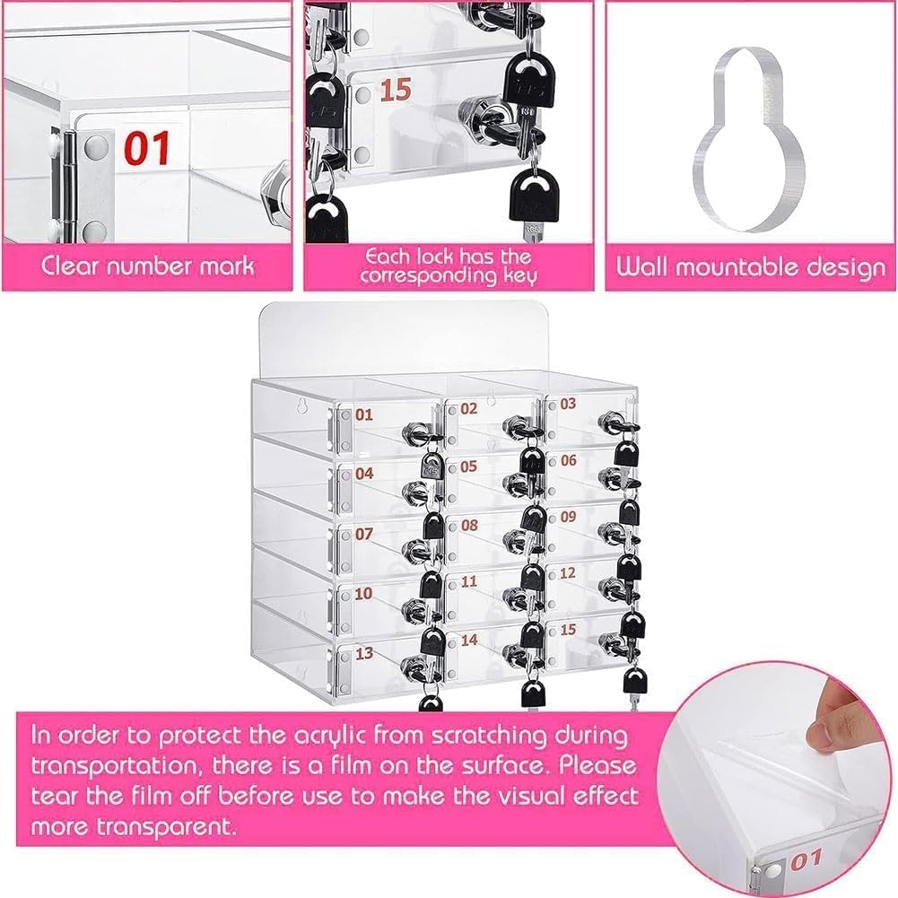 Acrylic Cell Phone Locker Box - 30 Grids Mobile Phone Storage with Door Locks & Digital Code - Clear Wall Holder for Office, Classroom, Factory Use
