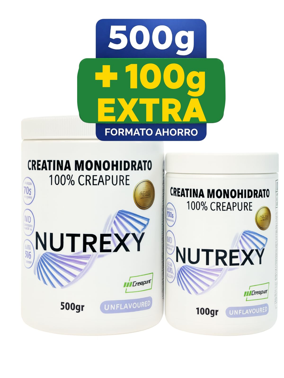 Creatina Monohidrato Creapure 100% – 600g (500g + 100g) – Alta Pureza – Sin Sabor – Nutrexy