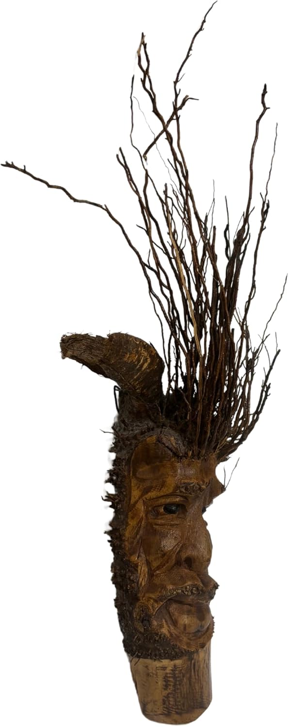 12-13" Tree Spirit Mask Bamboo Root Tiki Bar Deco Hand Crafted Sculpture African Wall Decor