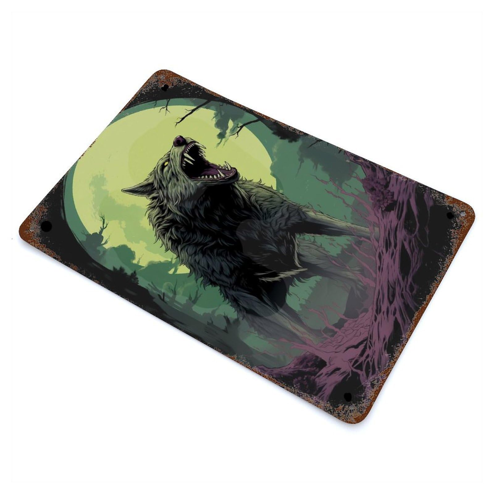 Horrific Wolf Vintage Wall Sign 11.8"x7.9", Rust Effect Metal Decor for Living Room, Hallway And Home Decor