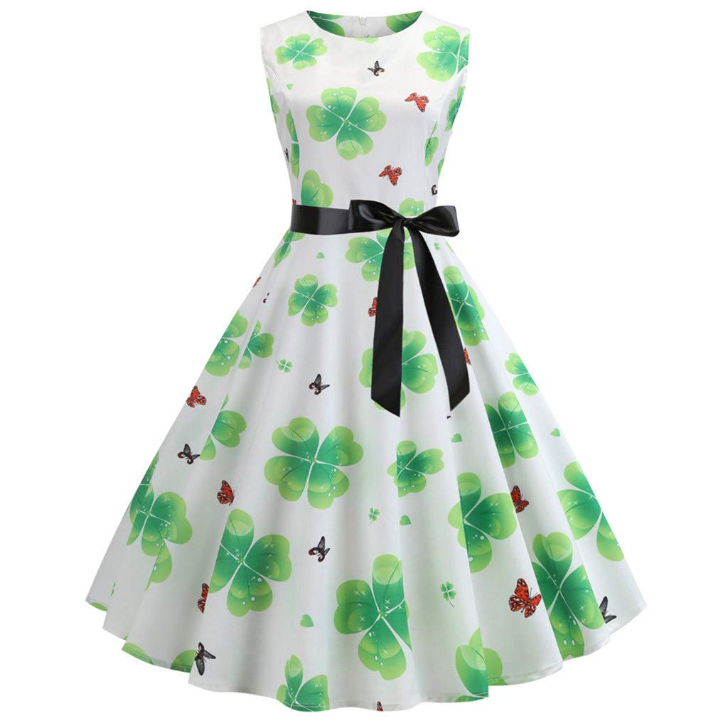 St Patricks Day Womens Sleeveless Casual Shamrock Print Evening