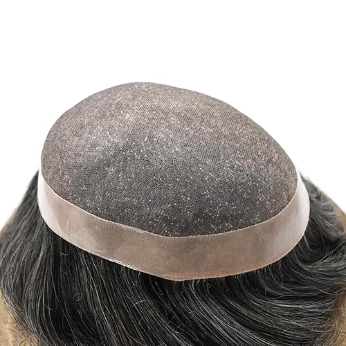 Miniatura 9 de Postizo de pelo fino mono para hombre, revestimiento de poliéster alrededor del sistema de reemplazo de cabello humano para hombres, tupé duradero