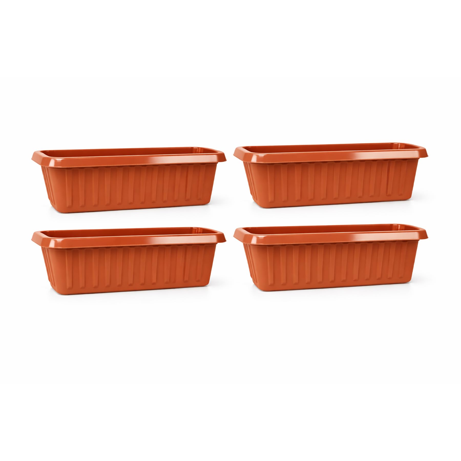 Simpa Terracotta Plastic Chunky Garden Trough Planter Pots 50Cm Length - Set Of 4 Pots - Suitable For Indoor Or Outdoor Use With Diy Drainage Holes.