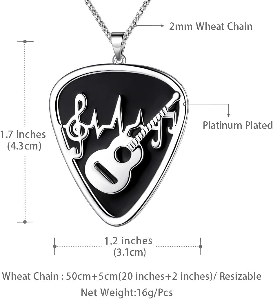 beautlace Guitar Pick Necklace Silver/18K Gold/Black Gun Plated Guitar with Music Note Pendant Jewelry for Music Lover Men and Women KP0157 - Image 6