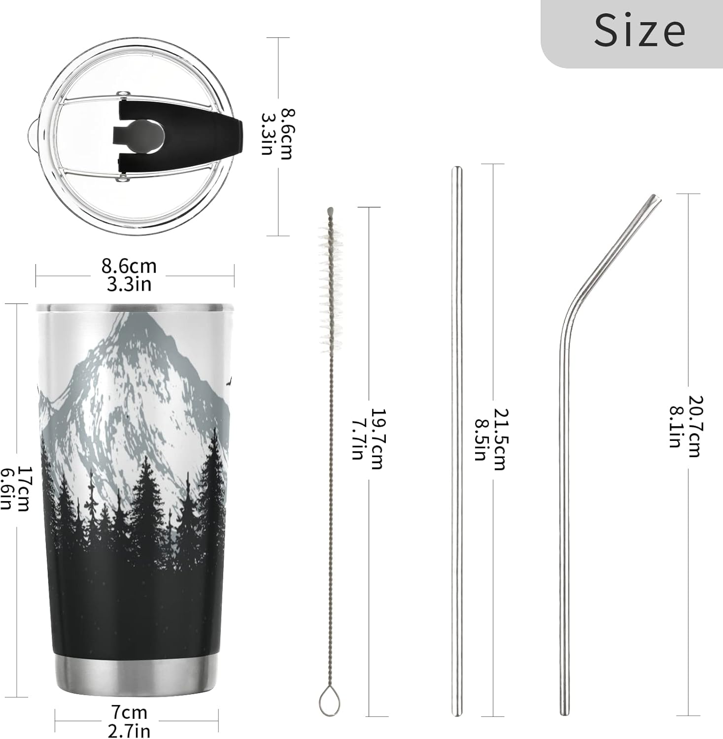 xigua 20oz Tumbler with Lid and Straw, Stainless Steel Vacuum Insulated Water Coffee Tumbler Cup, Nature Mountains and Forest Travel Mug Thermal Cup for Hot and Cold Drinks - Image 3