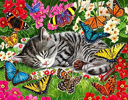 Peinture Diamant, Diamond Painting Broderie Diamant Kit Complet Diamant Painting Canevas Diamant Kit Complet Peinture Diamant Adulte 5D Complet Tableau Diamant Diamond Painting Chat Fleur 30x40cm Cover