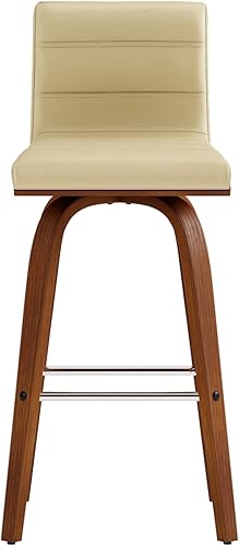 Miniatura 4 de Armen Living - Taburete giratorio moderno de Viena de 26" de altura para mostrador con cuero sintético color crema y acabado en madera de nogal