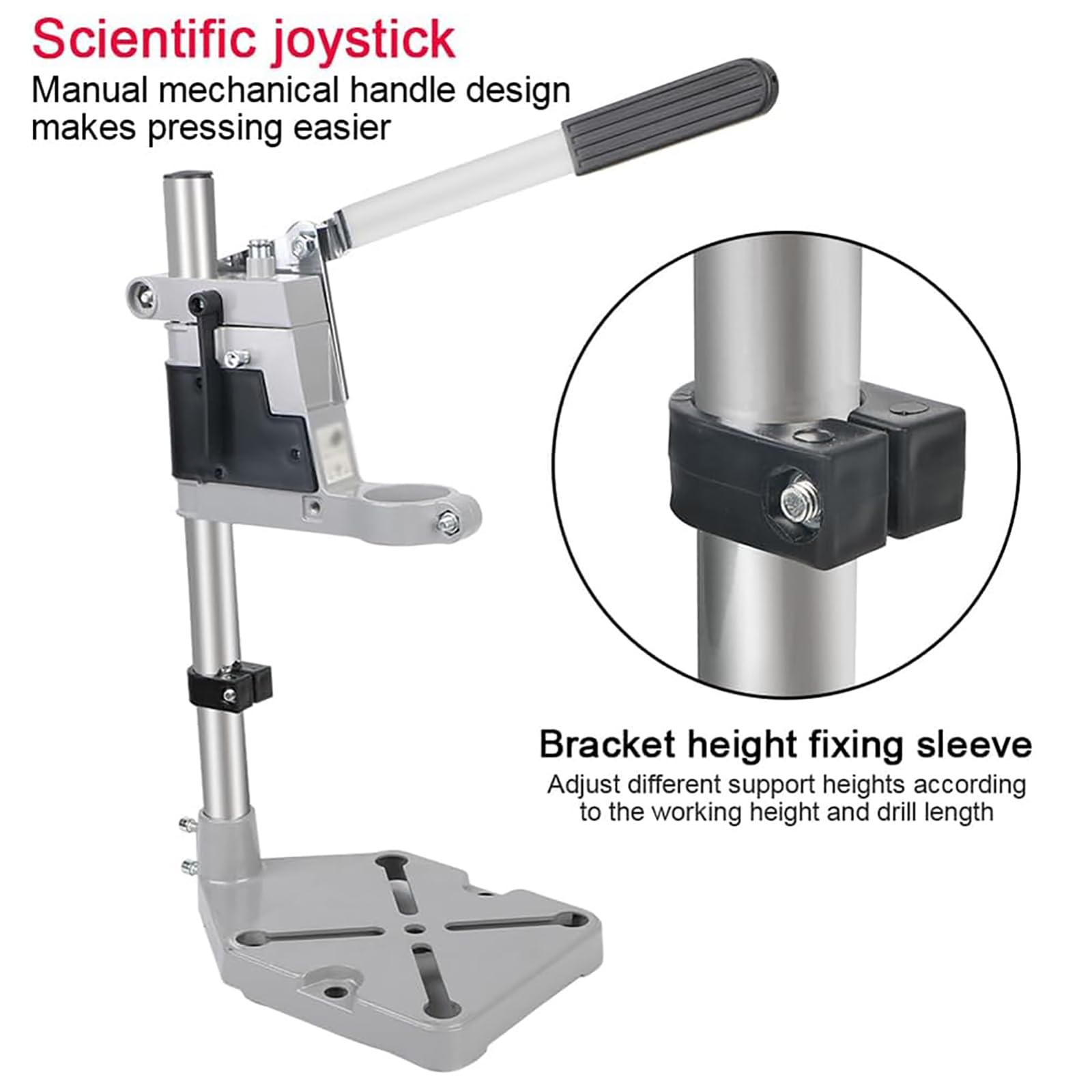 Stojak Do Wiertarki, Stojak Do Wiertarki Elektrycznej, Zakres Mocowania 38-42 Mm I Regulowana Wysokość, Maks. Głębokość Wiercenia 60 Mm, Stabilna Podstawa I Ergonomiczny Uchwyt, Trwałe