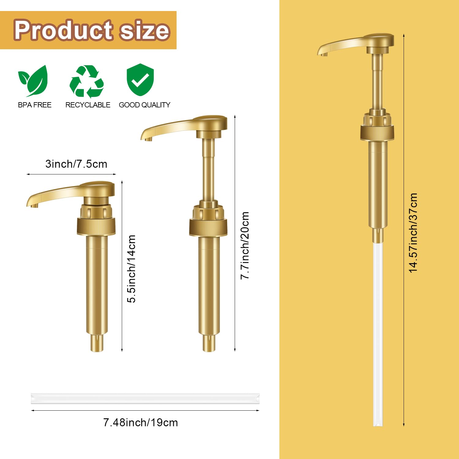 Kdzdong-6Pcs Gold Coffee Syrup Pumps, Compatible with 25.4 Oz/750ml Bottles, Great for Home & Coffee Bar Drinking Mixes, Tea, Beverage, Cocktails