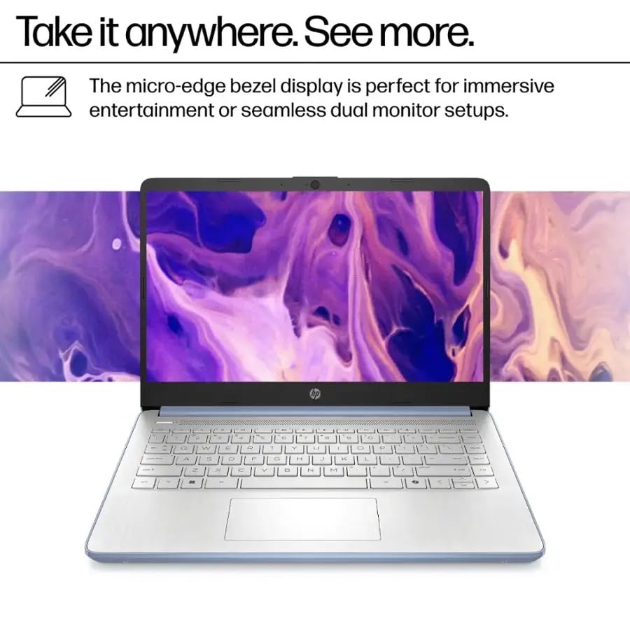 Image of HP Stream 14 Student Business Laptop, Microsoft Office 365, Copilot AI, 1TB Cloud Storage, Intel N150 Processor(Quad-core), 4GB RAM, 128GB UFS, Blue, Windows 11 Home, with 5ave Kit