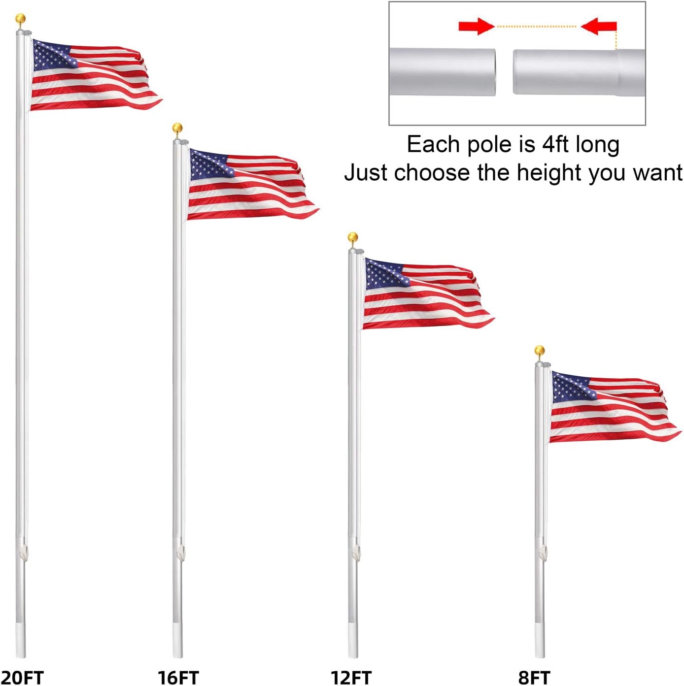 Heavy Duty Residential 20ft Sectional Flag Pole Kit