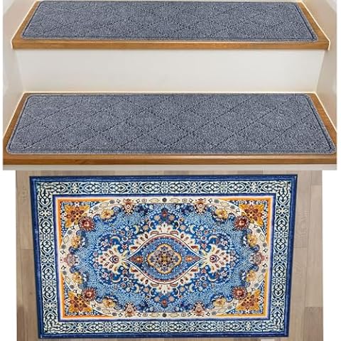 KOOTETA Non Slip Stair-Treads for Wooden Steps Indoor 15 Pack with 24" x 36" Landing Mat Slip Resistant Stair Rugs,Set of Indoor Stair Runners for Kids and Dogs Cover