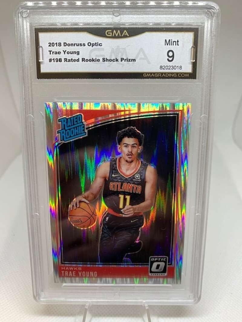 GMA Mint 9 - #82023018 2018-19 Donruss Optic Rated Rookie Shock - #198 Trae Young Atlanta Hawks Professionally Graded NBA Basketball Trading Card.