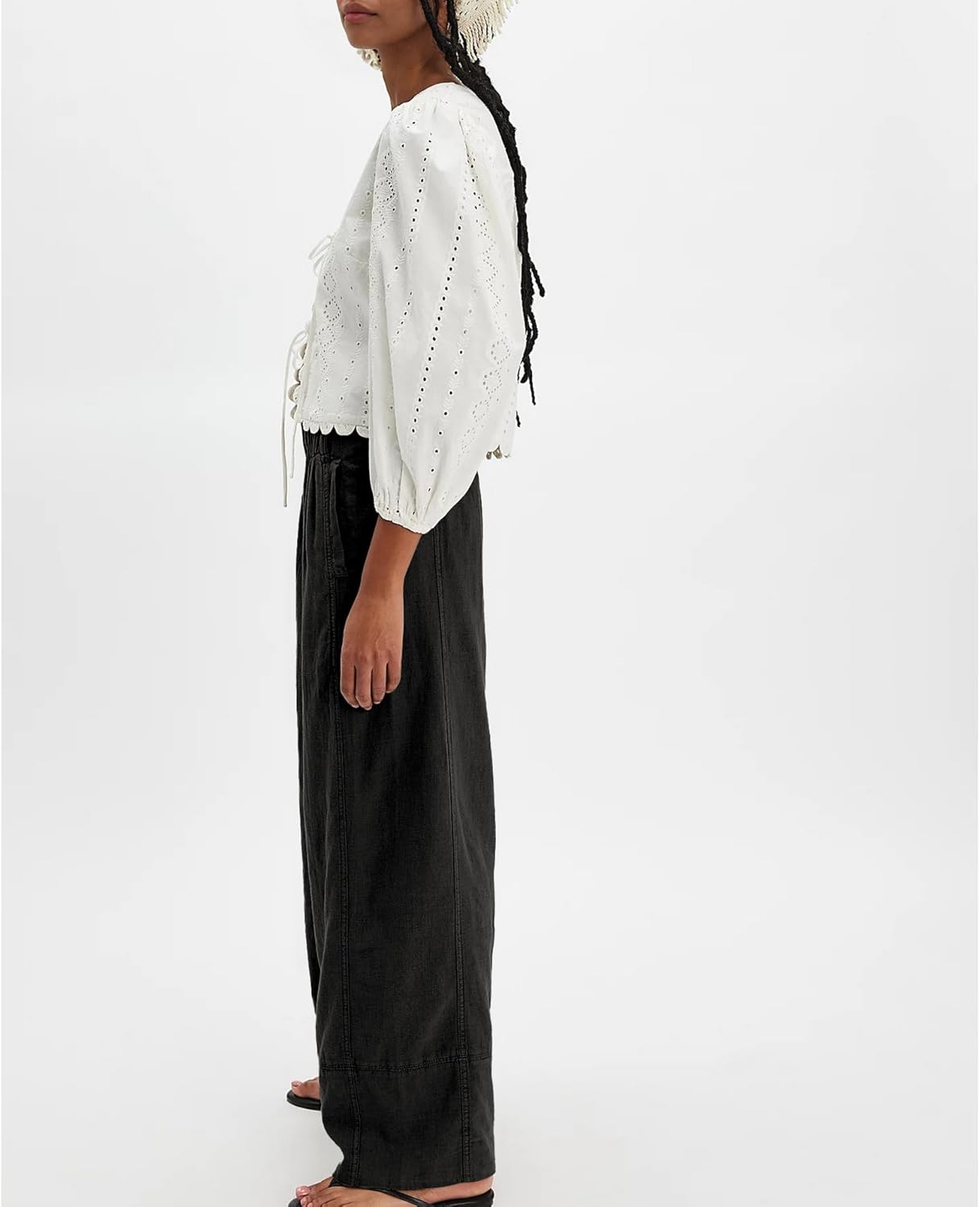 Songling Wide Leg Linen Pants for Women Summer Cotton Casual Palazzo Pant Boho Flowy Beach Pants with Pockets - Image 5