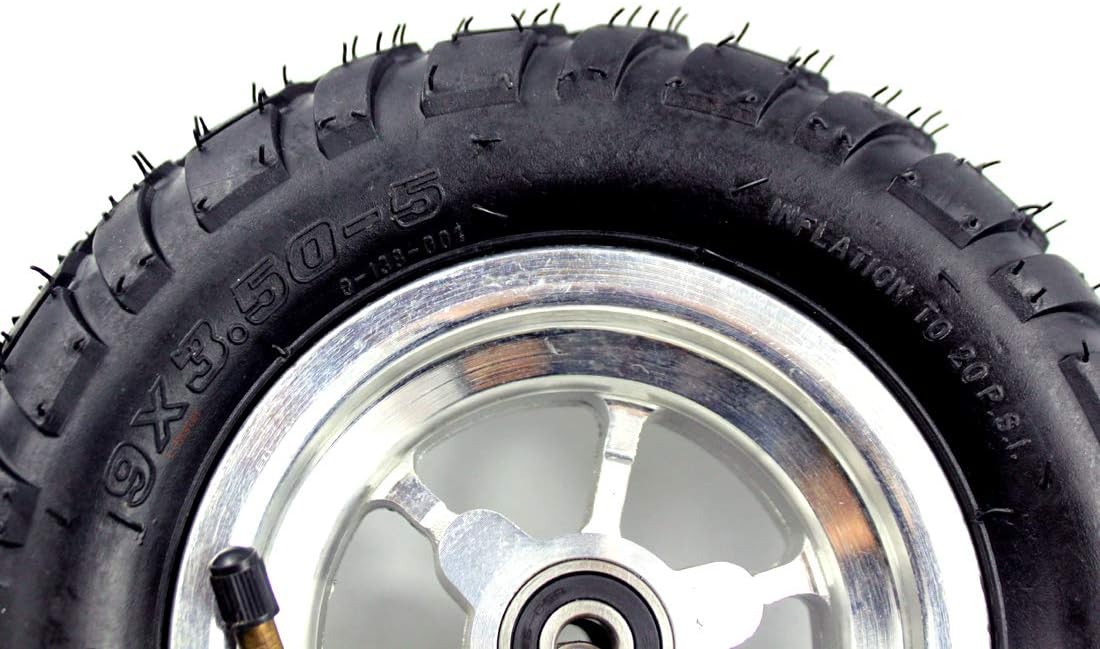 L-faster 9x3.50-5 Air Wheel, Silver, 240mm Diameter, 70mm Width, Aluminium Alloy Hub, Rubber Tyre, Compatible with Scooter, Mountain Skateboard, Off-Road Scooter Wheel