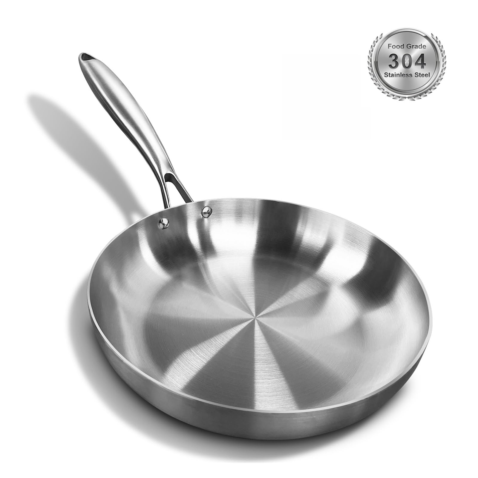 poele inox Poêle à frire en acier inoxydable, poêle antiadhésive for steak frit, ustensiles de cuisine non revêtus for cuisinière gaz et induction(24cm)