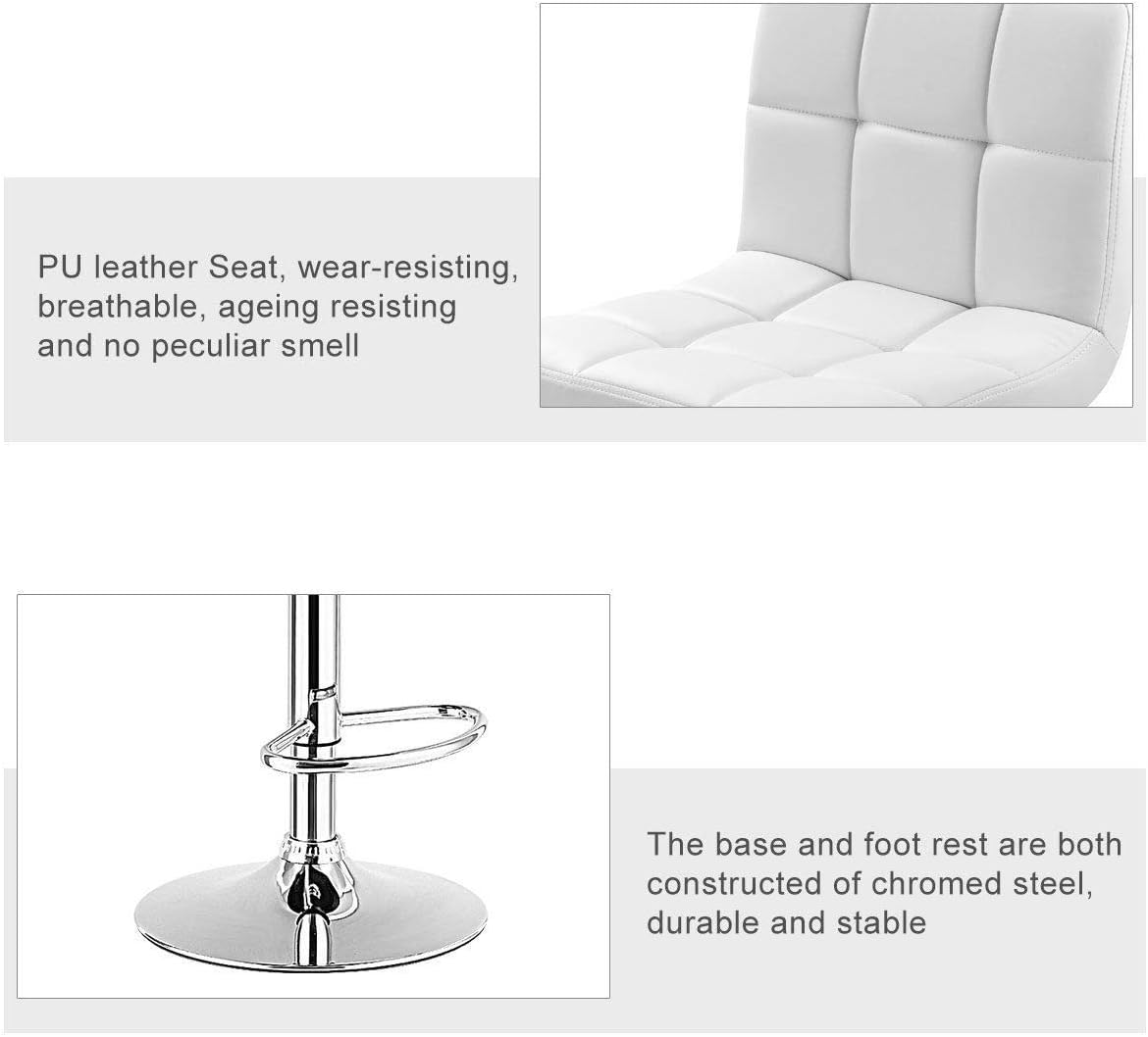 Casart Swivel Bar Stool Adjustable PU Leather Barstools Bistro Pub Chair Counter Barstool (White, 1PC)
