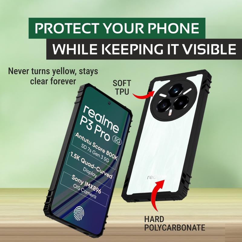 Image of AIBEX Crystal Clear Back Cover Case for Realme P3 Pro 5G / Realme 14 Pro Plus 5G | Transparent Non-Yellowing Back | Shockproof 360 Protection | Slim Fit PC & TPU Design