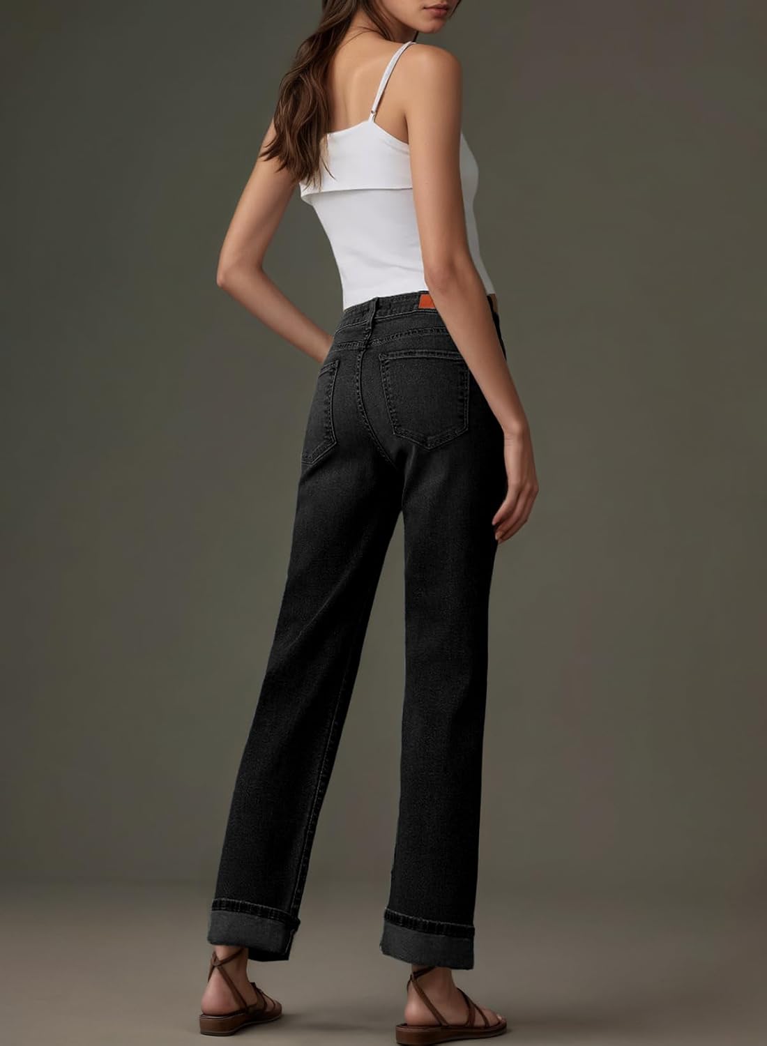 Sidefeel Women's Wide Leg Cuffed Jeans High Waisted Baggy Stretchy Denim Pants with Pockets - Image 4