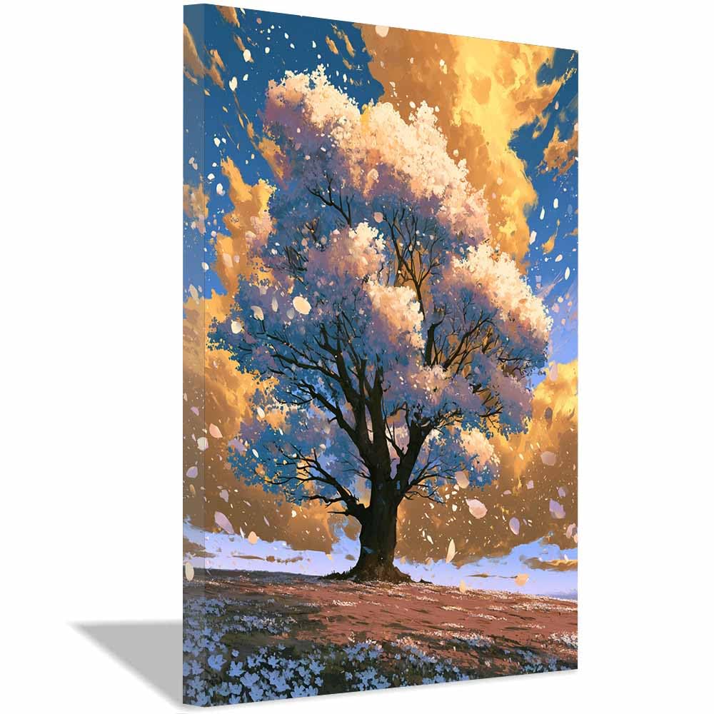 HOQIU Wall Pictures Moon Wealth Luckys Tree tree poster, landscape wall art, for Living Room Bedroom Bathroom.(Multicolor)-60x80cm Framed