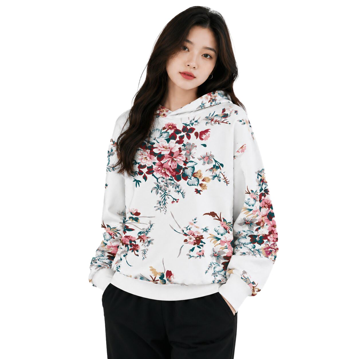 TOPLOT Women's Wool Blend Printed Hoodie with Hooded Neck & Women Stylish Full Sleeves Regular Fit Hoodie for Winter (5132)