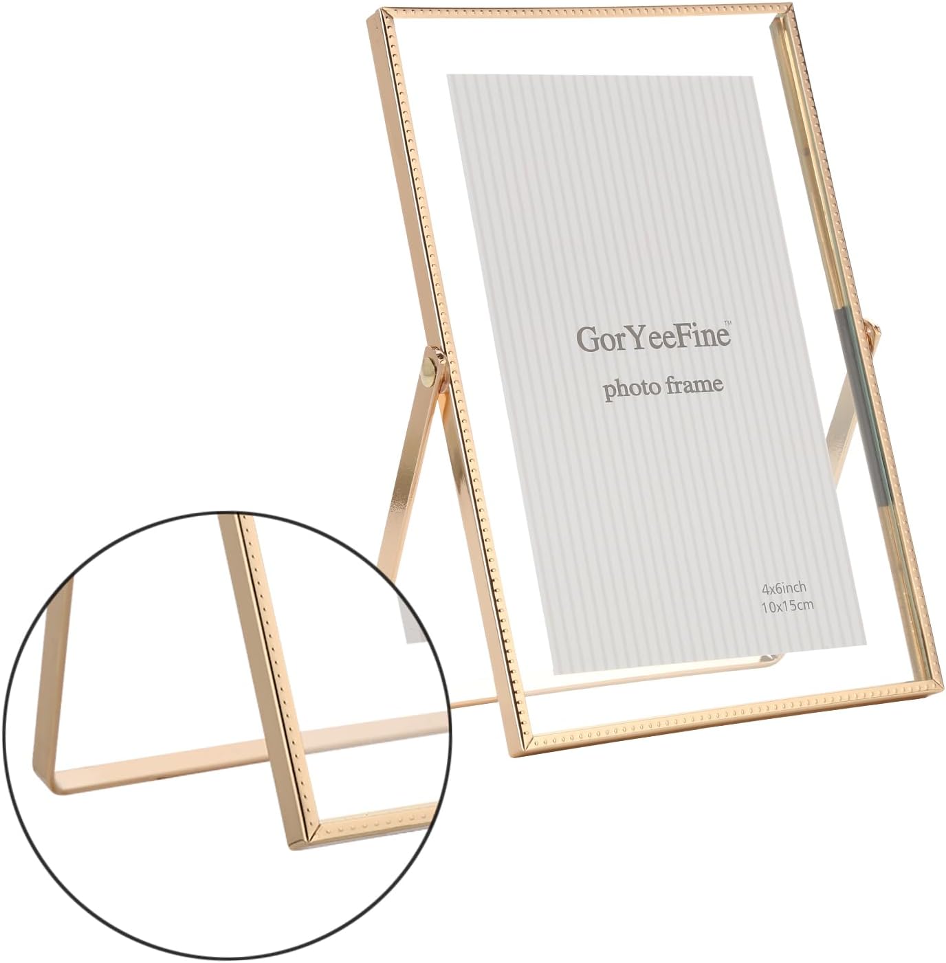 Gold 5x7'' Floating Frame Set of 2, For Photo Sizes (3.5 x5'', 4x 6'' up to 5x7'' ), Beautiful Metal Lace Edge Frames Adjustable Tabletop/Shelf Photo Frame, Classy Gift Choice for Wedding, - Image 5