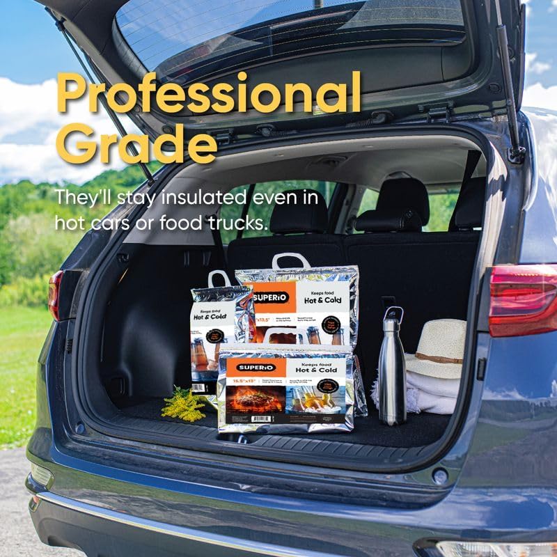 Superio Hot and Cold Insulated Bags for Food Delivery, Grocery Shopping Bags, Food Storage for Hot and Frozen Food for Travel, Disposable Cooler Bag, Reinforced Thermal Lunch Bag (10, 15.5"x13")