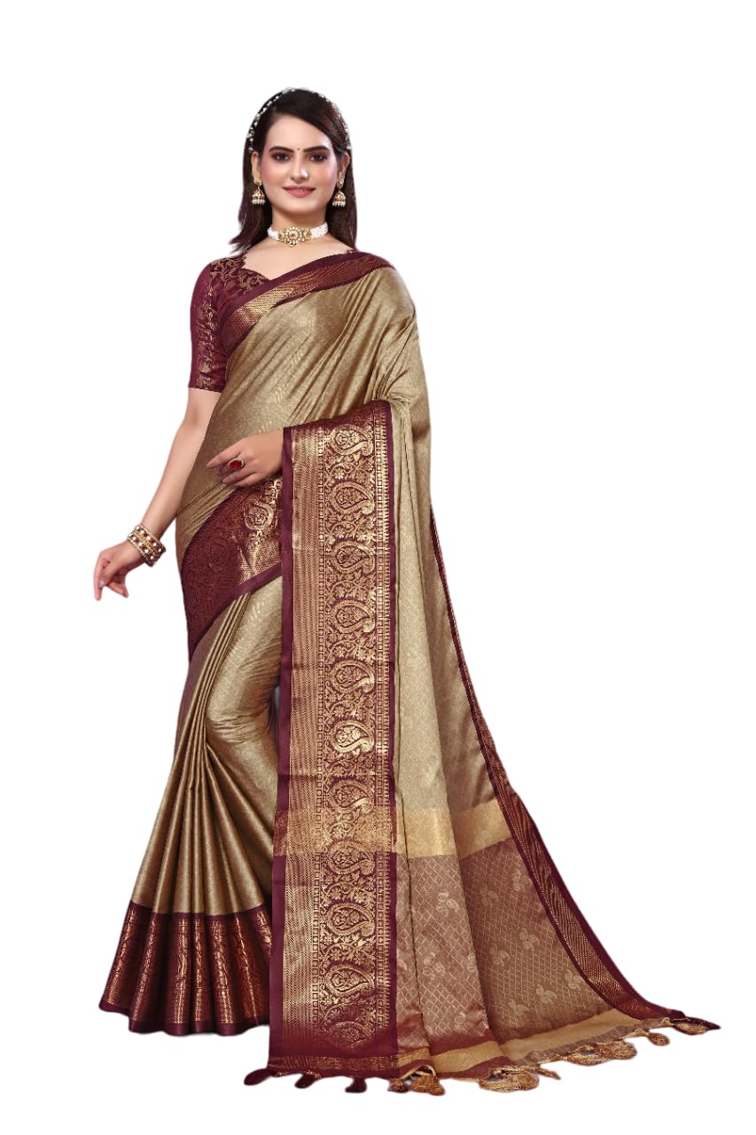 Leeli Peeri DesignerWomen's Aura Silk Saree with Contrast Blouse