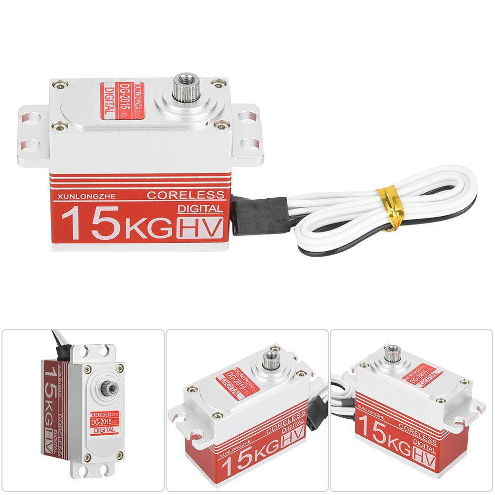 Motor Digital Sin Núcleo de 15kg, Servo de dirección de engranaje de Metal, Control de precisión de alto par para coches RC a escala 1/10 1/8, rojo y negro (Roja)