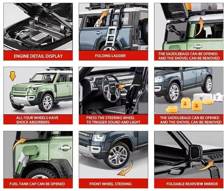 Image of Exclusive Alloy Metal Pull Back Die-Cast Car Diecast Metal Pullback Toy Car with Openable 6 Doors,Light Music Boys Gifts Toys (1:24 Defender Outdoor Adition-Multicolor)