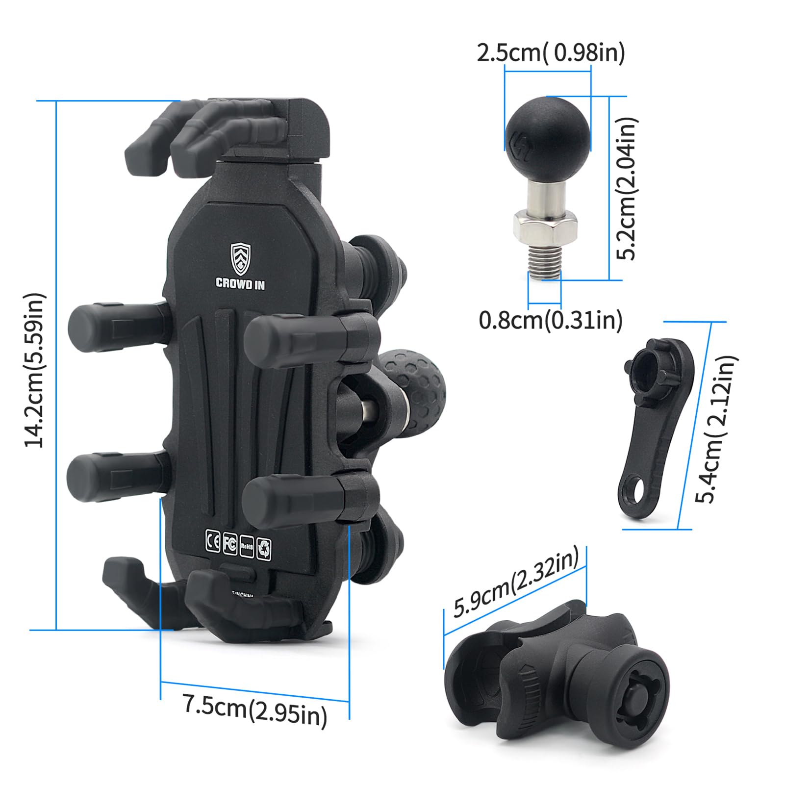 Support Vélo Pour Téléphone Portable - Fixation 4 Griffes Rotative 360° - Guidon Moto & Vélo - Pour Smartphones 5,8 à 8,8 Cm De Large