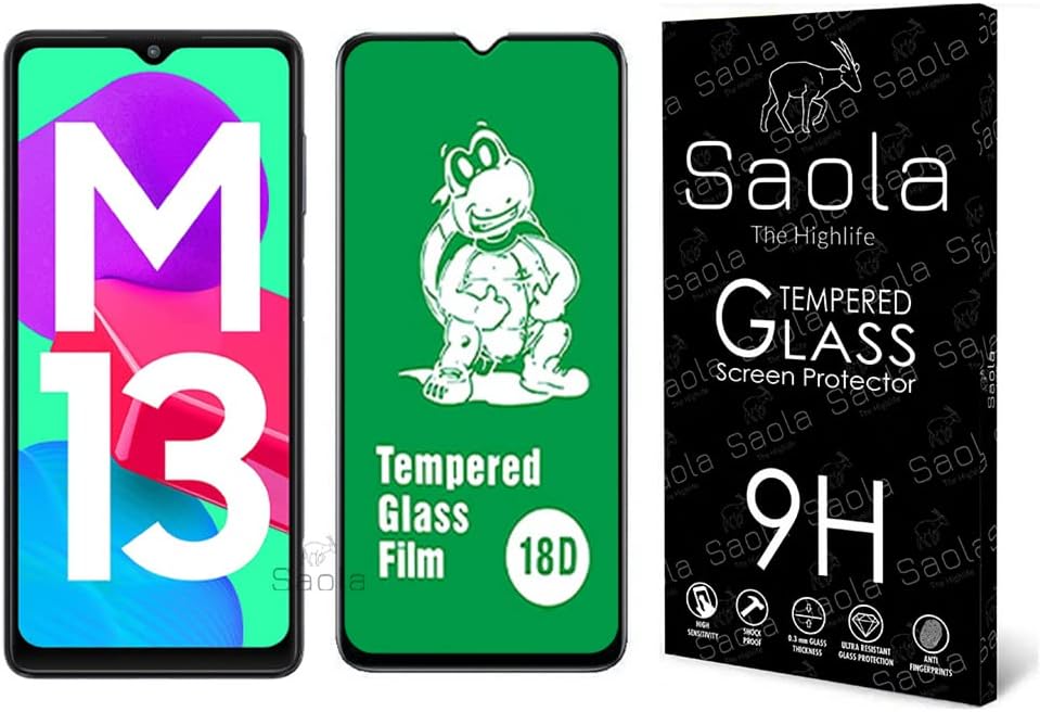 Saola 18D Tempered Glass With Inbuilt AirBag Borders For Samsung Galaxy M13 (PACK OF 1) with Free Installation Kit. Full screen Coverage - 6.6 inch