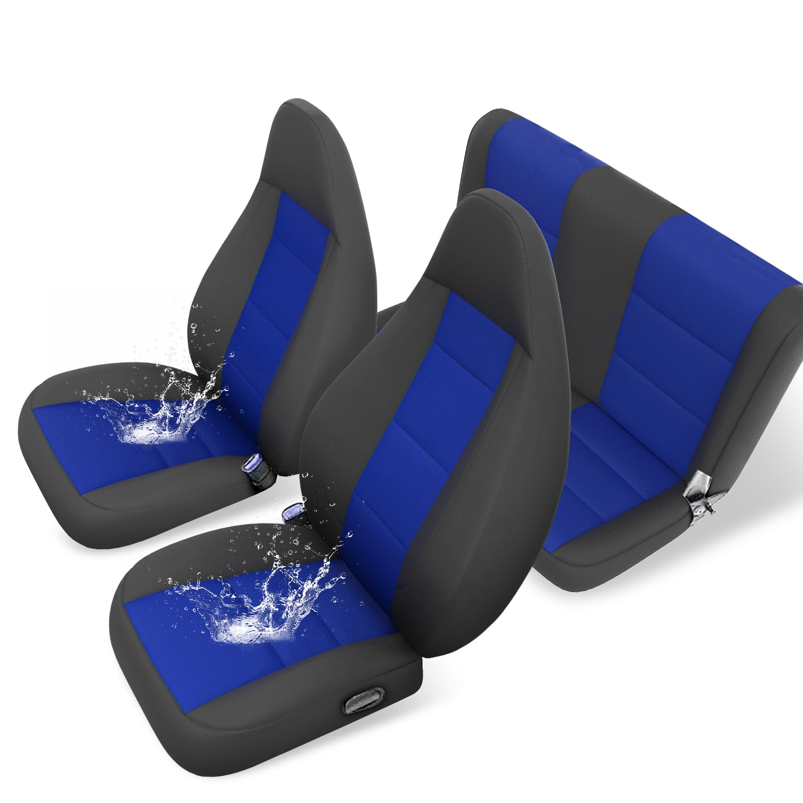 GIANT PANDA Neoprene Seat Covers for Jeep Wrangler TJ (1997-2002), Neoprene Waterproof Seat Covers, Foam Padded, Front & Rear Seat Covers (Black + Blue)