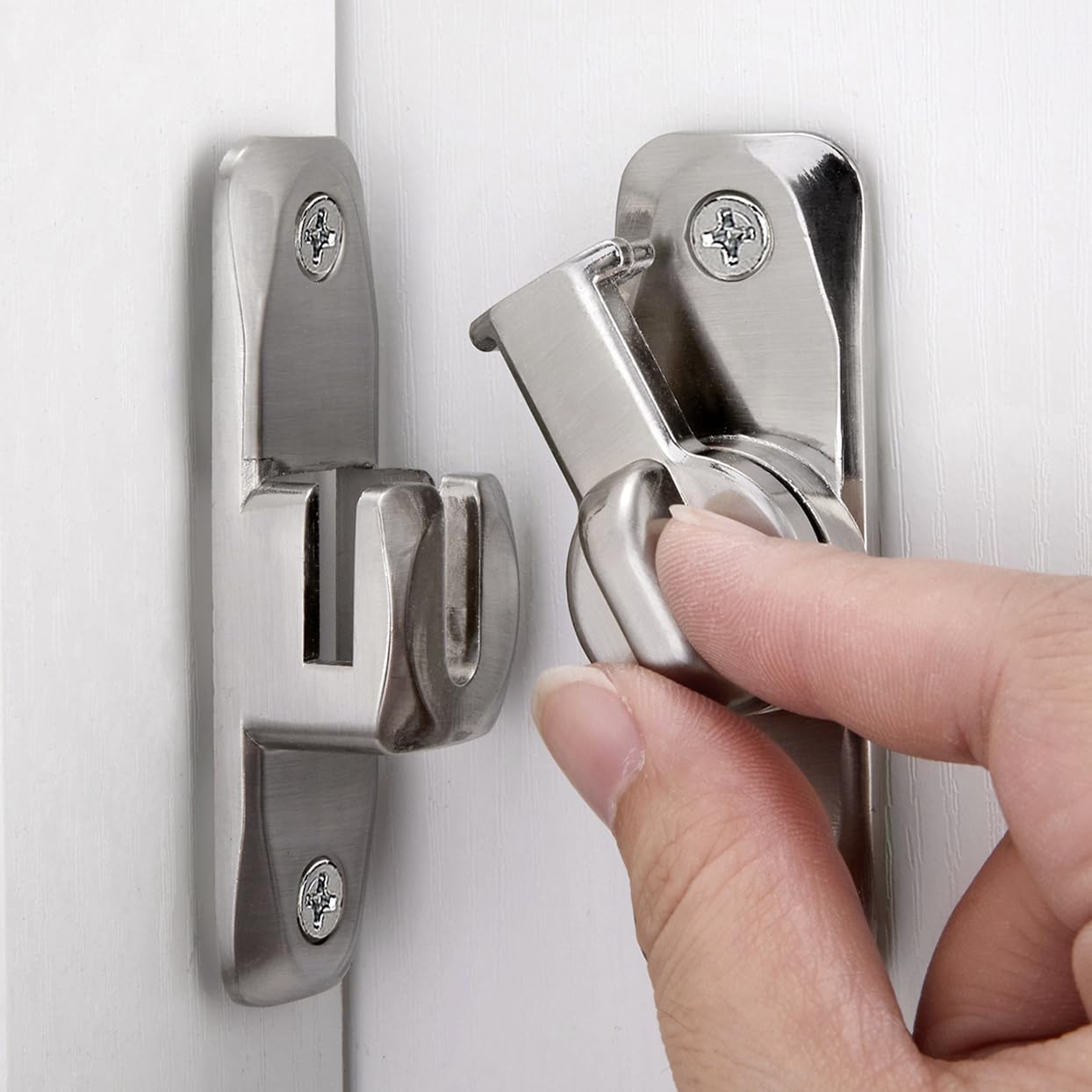 Flygon Barn Door Lock,Sliding Barn Door Lock Hardware,90/180 Degree Locks for Barn Doors,Anti-Theft Buckle- Anti-Theft Flip Gate Latches for Bathroom,Garage,Garden,Fence,Cabinet,Window-image-3