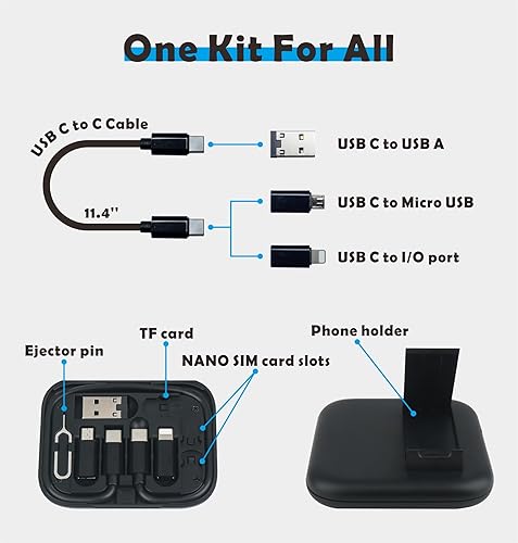 Miniatura 2 de Cable USB C a C de 11.3 pulgadas con 3 adaptadores OTG tipo C hembra a dispositivo USB A/Micro/iOS en estuche de bolsillo con espejo en el interior,
