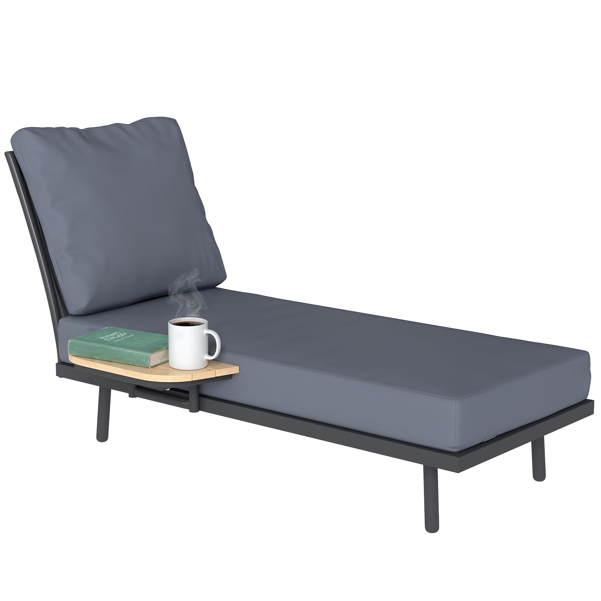 Outsunny Chaise Longue de Jardin Bain de Soleil Étagère Latérale Gris