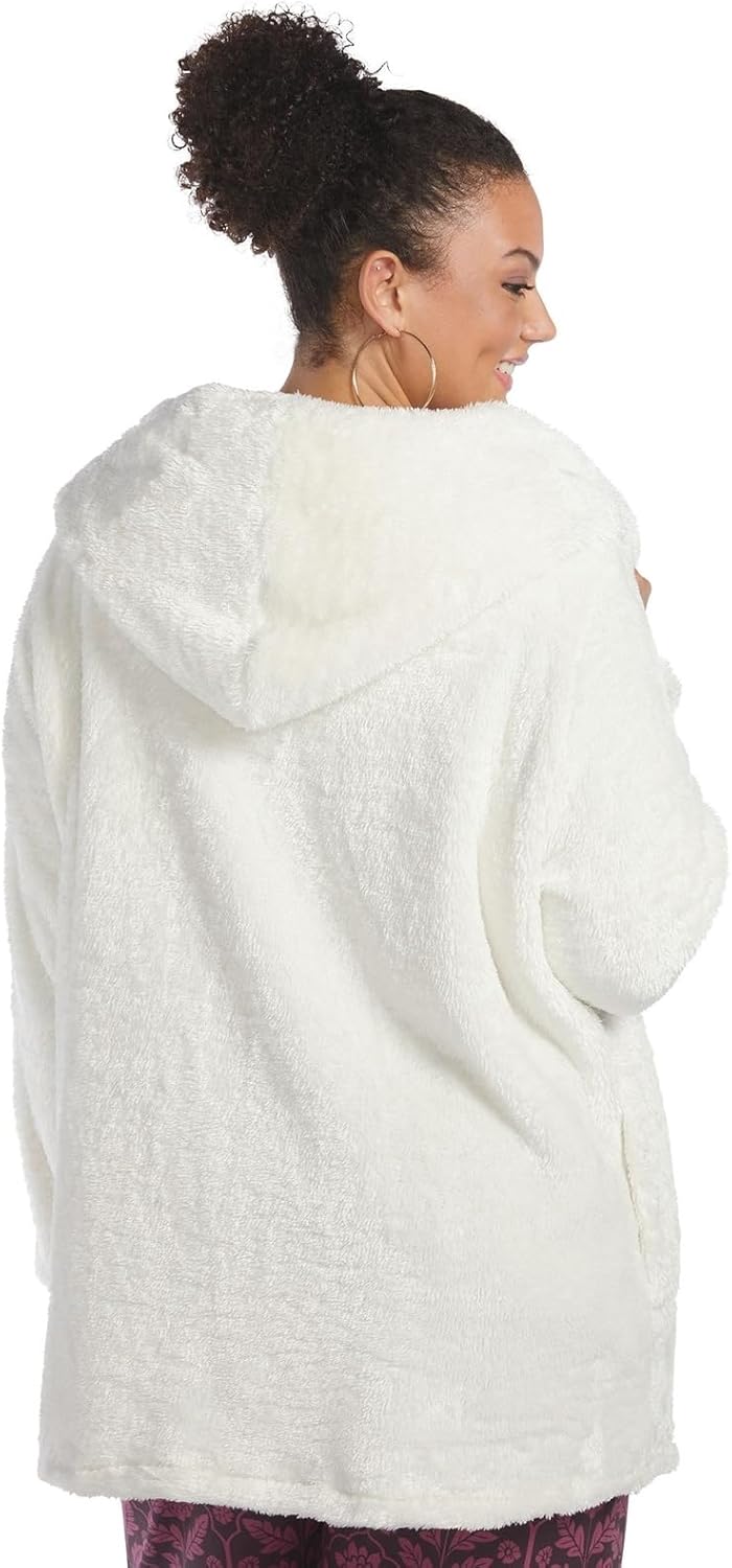 Masseys Women's Sherpa Open Front Hooded Cardigan, Ivory, L/X - Image 6