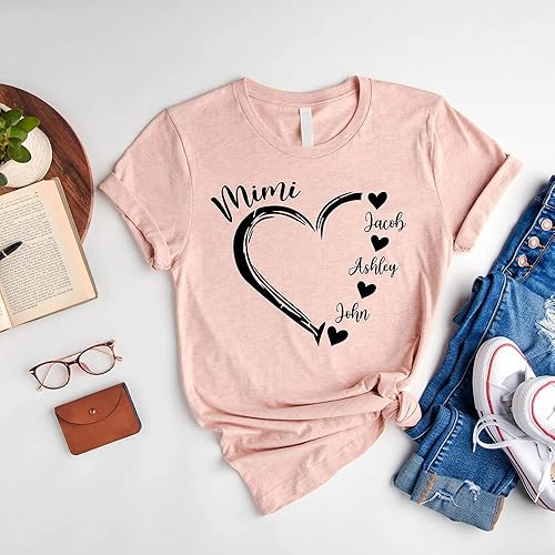 Miniatura 4 de Camisa personalizada para abuela, camisa de corazón de abuela, camisa con nombre de nieto, cumpleaños de Navidad para Nana Mimi