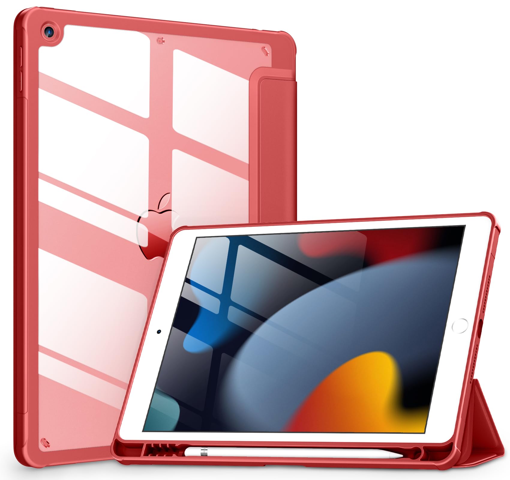 VIKESI Case for iPad 9th / 8th / 7th Generation 10.2 inch (2021/2020/2019 Released), Clear Back, TPU Shockproof Frame Cover[Built-in Pencil Holder,