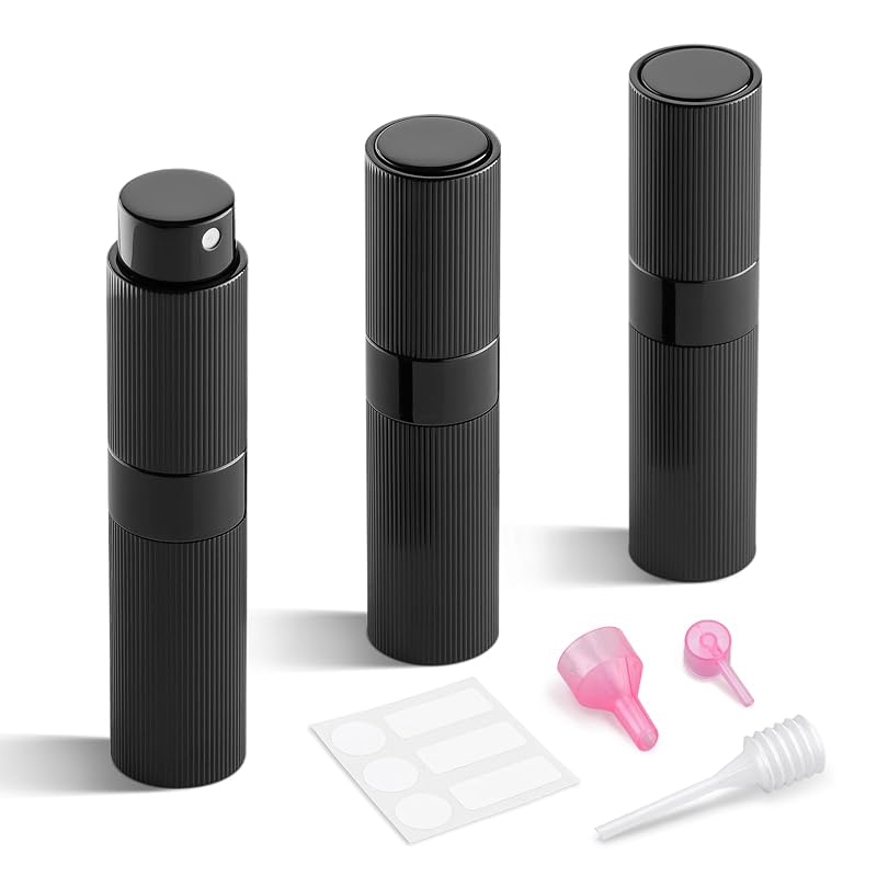 LISAPACK Frasco Recarregável para Perfume com Spray, 8 mL, Stripe Atomizer-3 Black