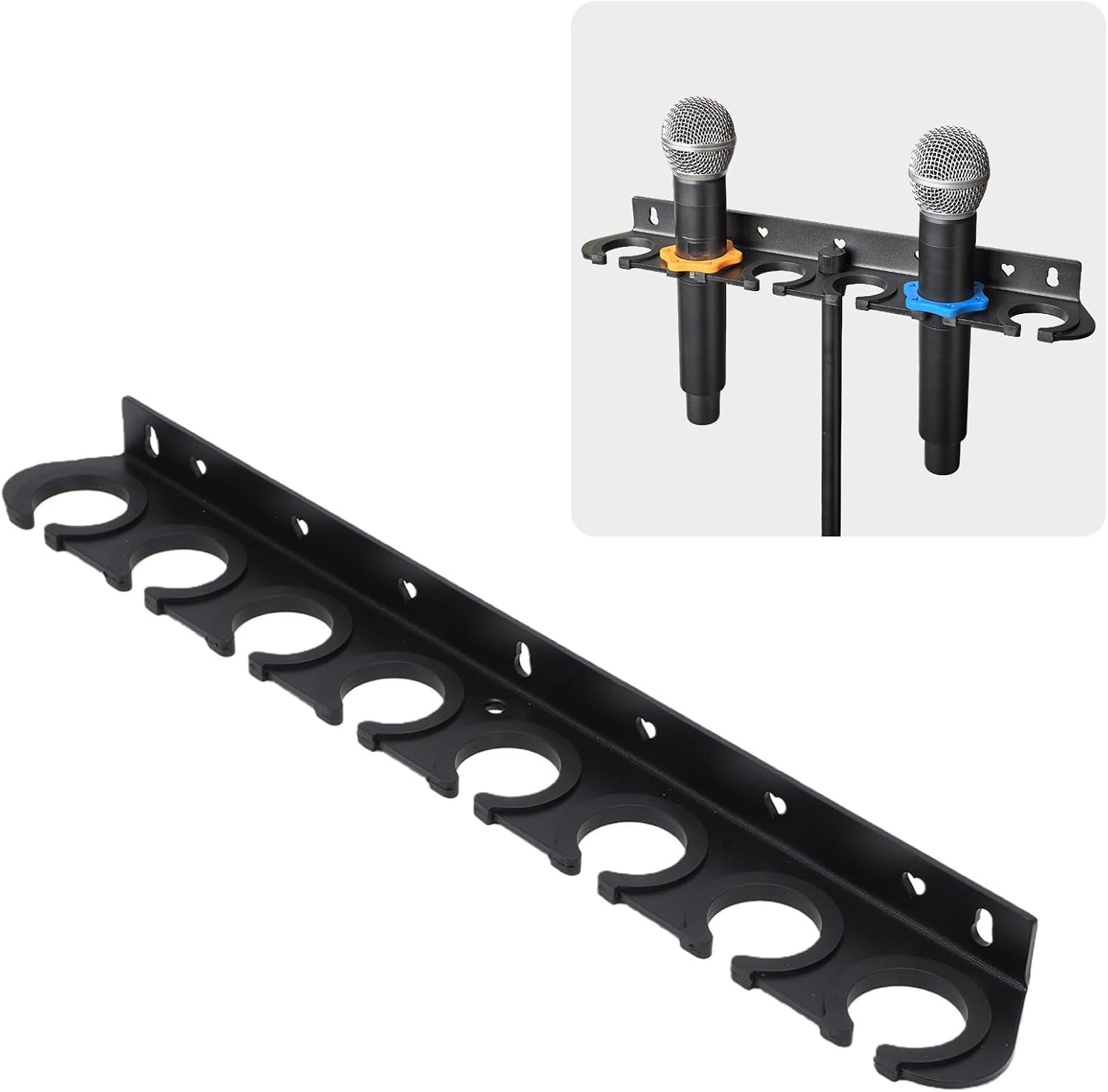 Jiawu Multi Microphone Holder for Wired and Wireless Mics, Up to 8 Mics, Multiple Mic Organizer Storage for Mic Stand, Holder for Stage Organization and Display, Wall Mounted