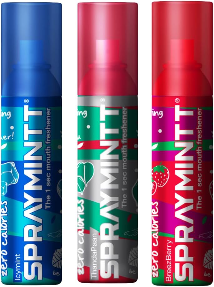 Spraymintt Mouth Freshener | Mukhwas | Breath Freshener | Oral Hygiene |175+ sprays of instant long lasting with Zero Calories Freshness | Icymint flavour + Brezeberry flavour + Thandapaan flavour | 15g - Combo of 3