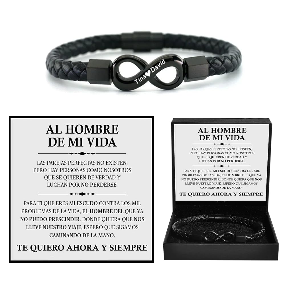 FEDZHY Spanish Card,To My Man,Personalized Custom Name From Wife & Girlfriend, Stainless Steel Braided Bracelet for Men, for Birthday, Anniversary,