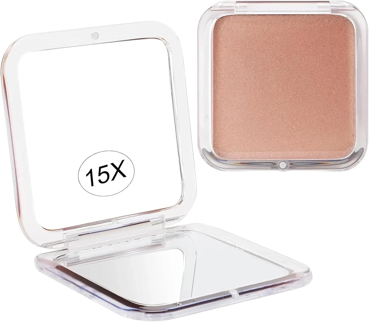 Compact 15X Magnifying Makeup Mirror for Travel Small Pocket Mirror-Handheld, Foldable Portable 2-Sided(Khaki -1)