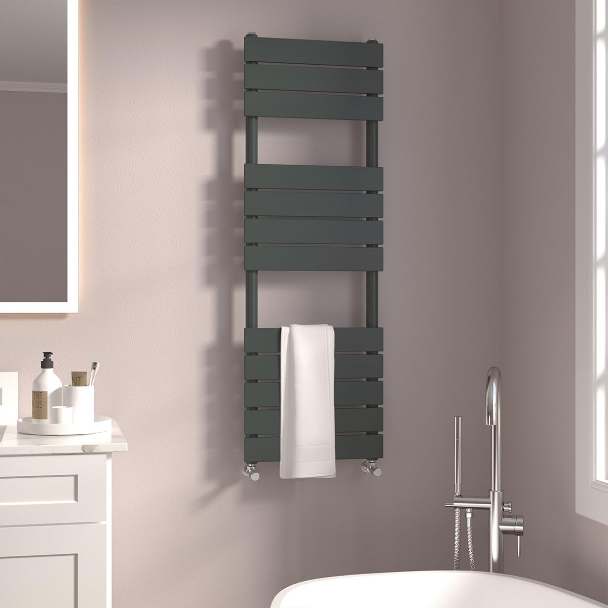 GY Bath Bathroom Radiator Anthracite 1200x450mm Flat Panel Towel Rail Designer Modern Central Heating Rads — image 1