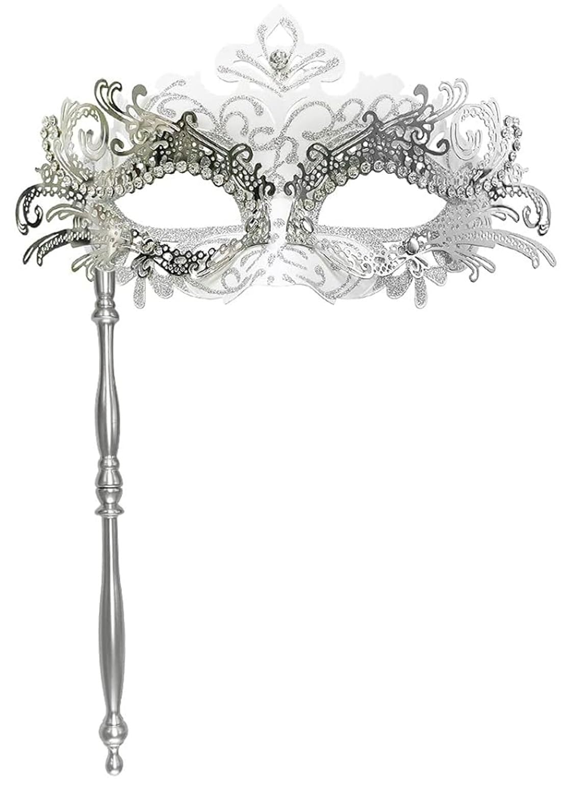Pretishows Womens Masquerade Mask Venetian Mask Mardi Gras Silver Masquerade Mask Set for Masked Ball Halloween Costume Mask